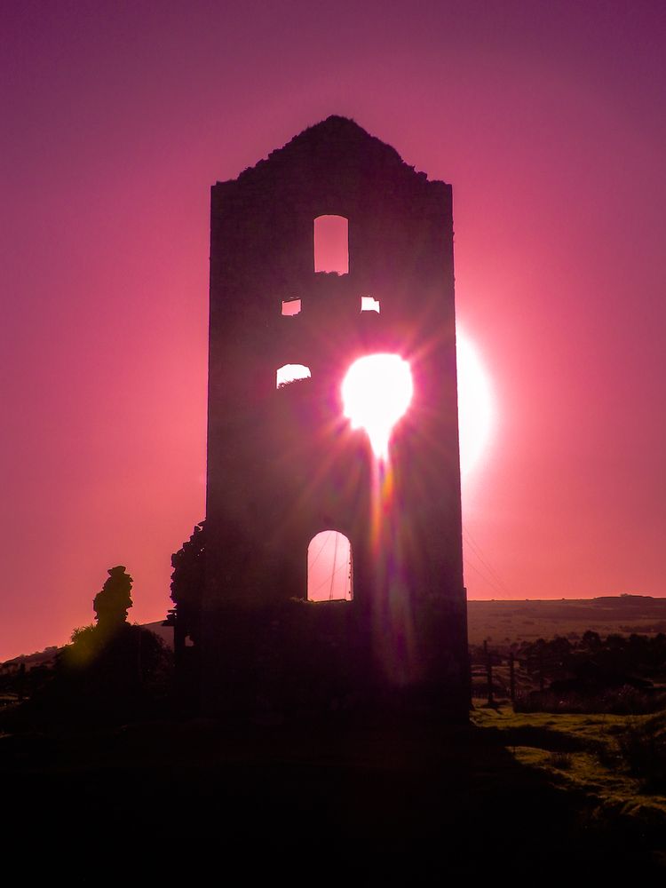 WHEAL JENKIN MINE ENGINE HOUSE SUNRISE BODMIN MOOR CORNWALL