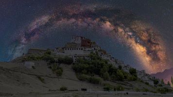 Milkyway on top of Thiksey monastery at Leh, Ladakh, India