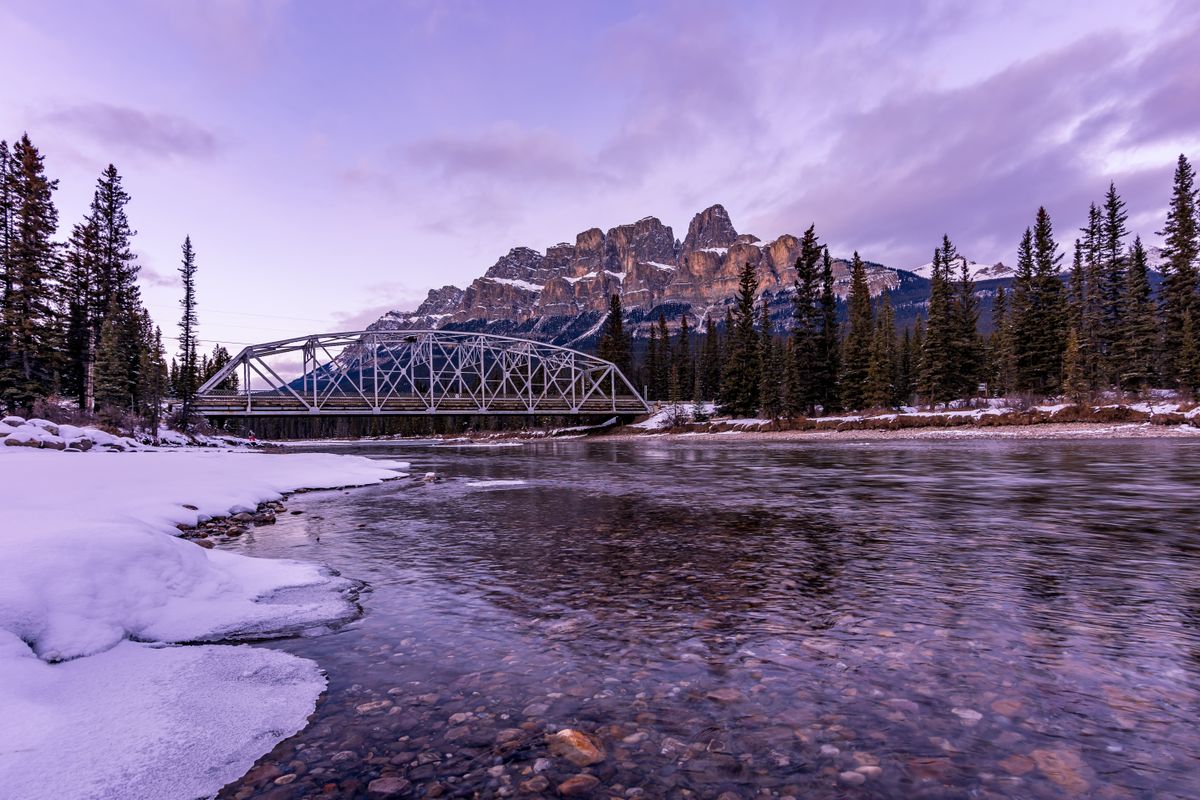 Sunrise at Castle Mountain in Banff National Park, Alberta, Canada in winter