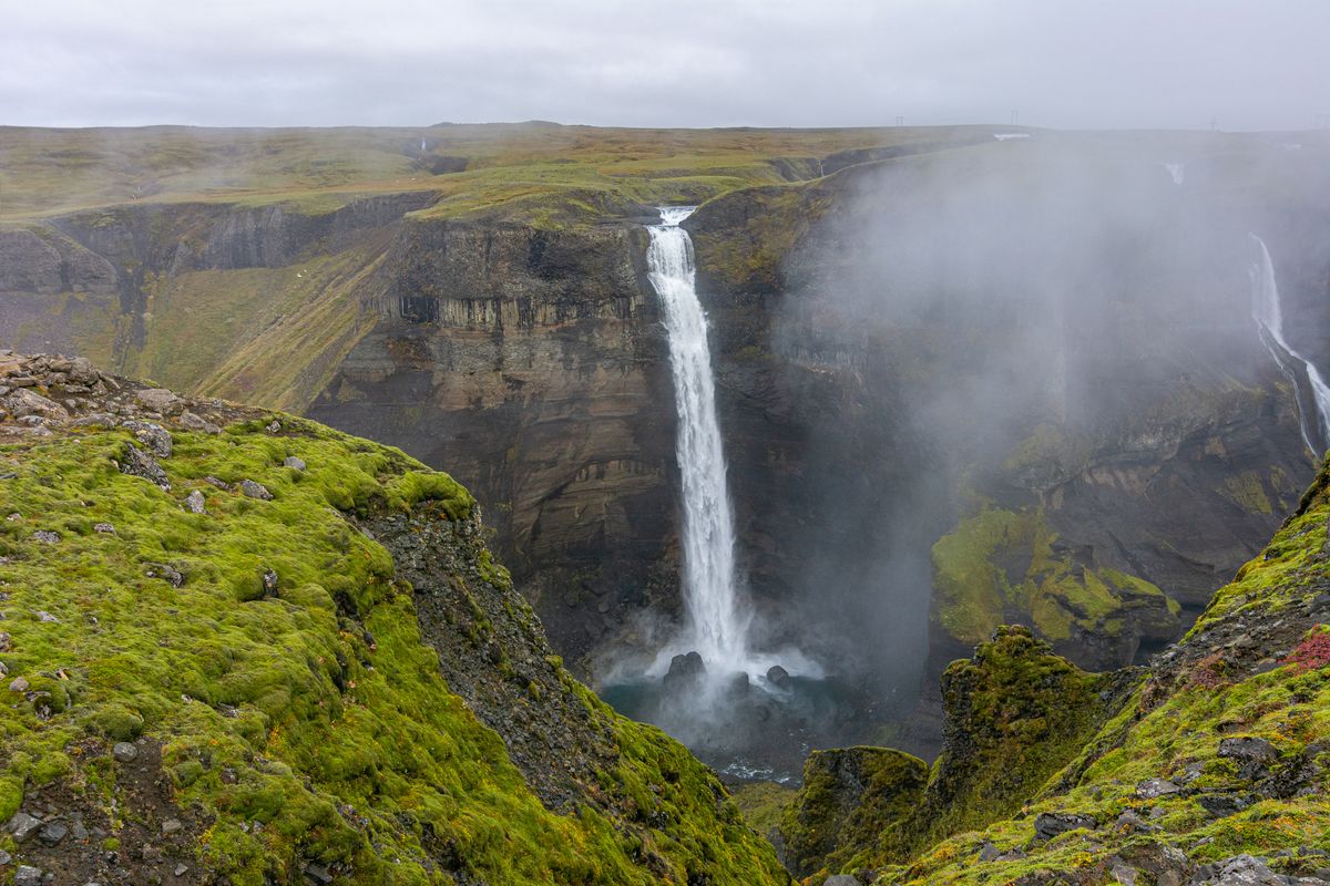 Haifoss, the beautiful waterfall in Fossá River in Iceland