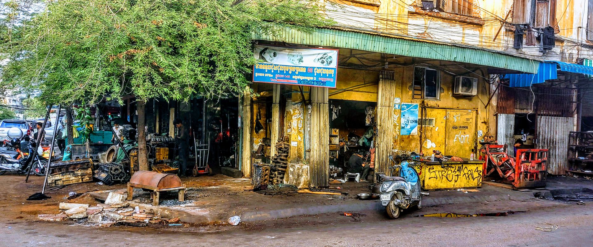 A car mechanic's workshop in the heart of Phnom Penh