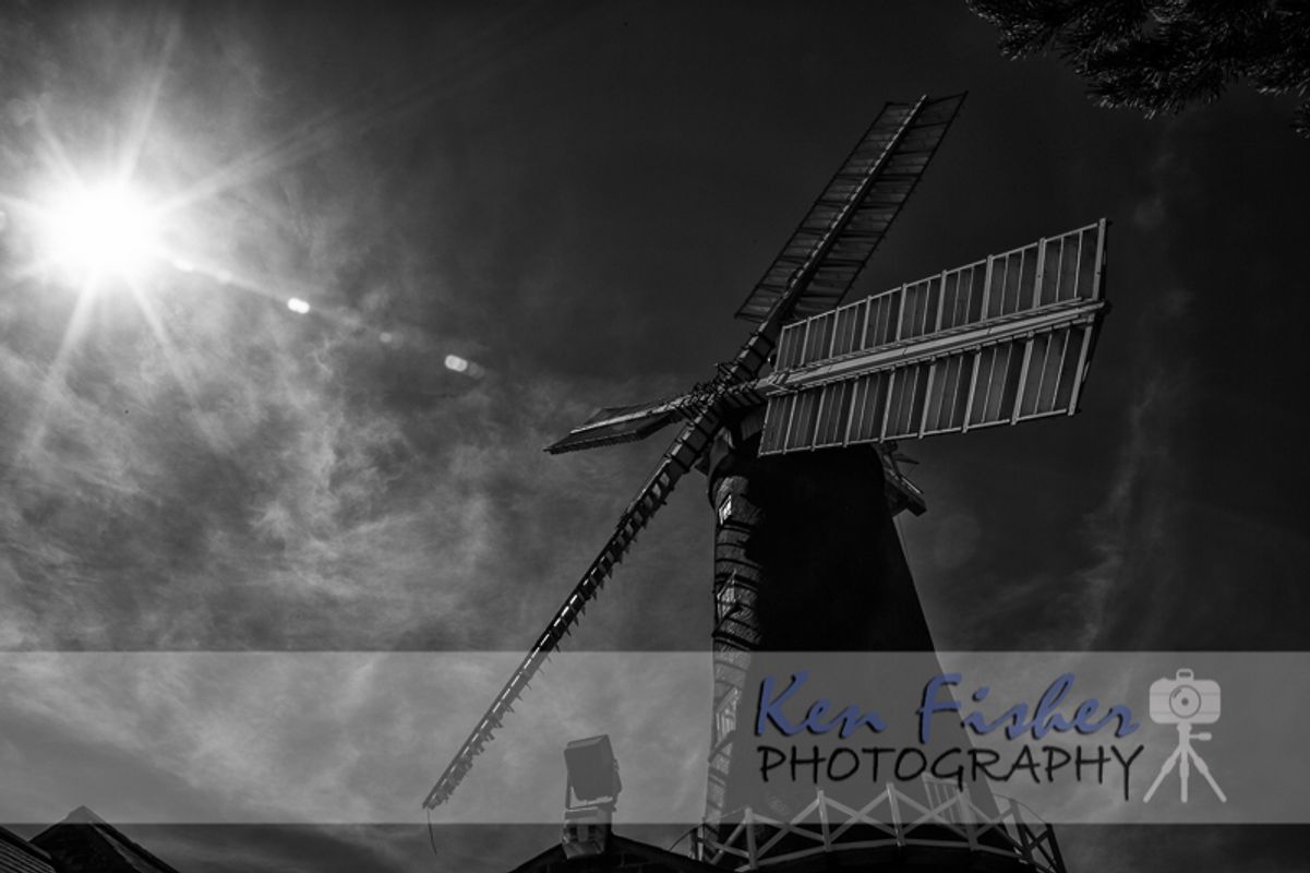 Skidby Mill Black and White image with sunflare