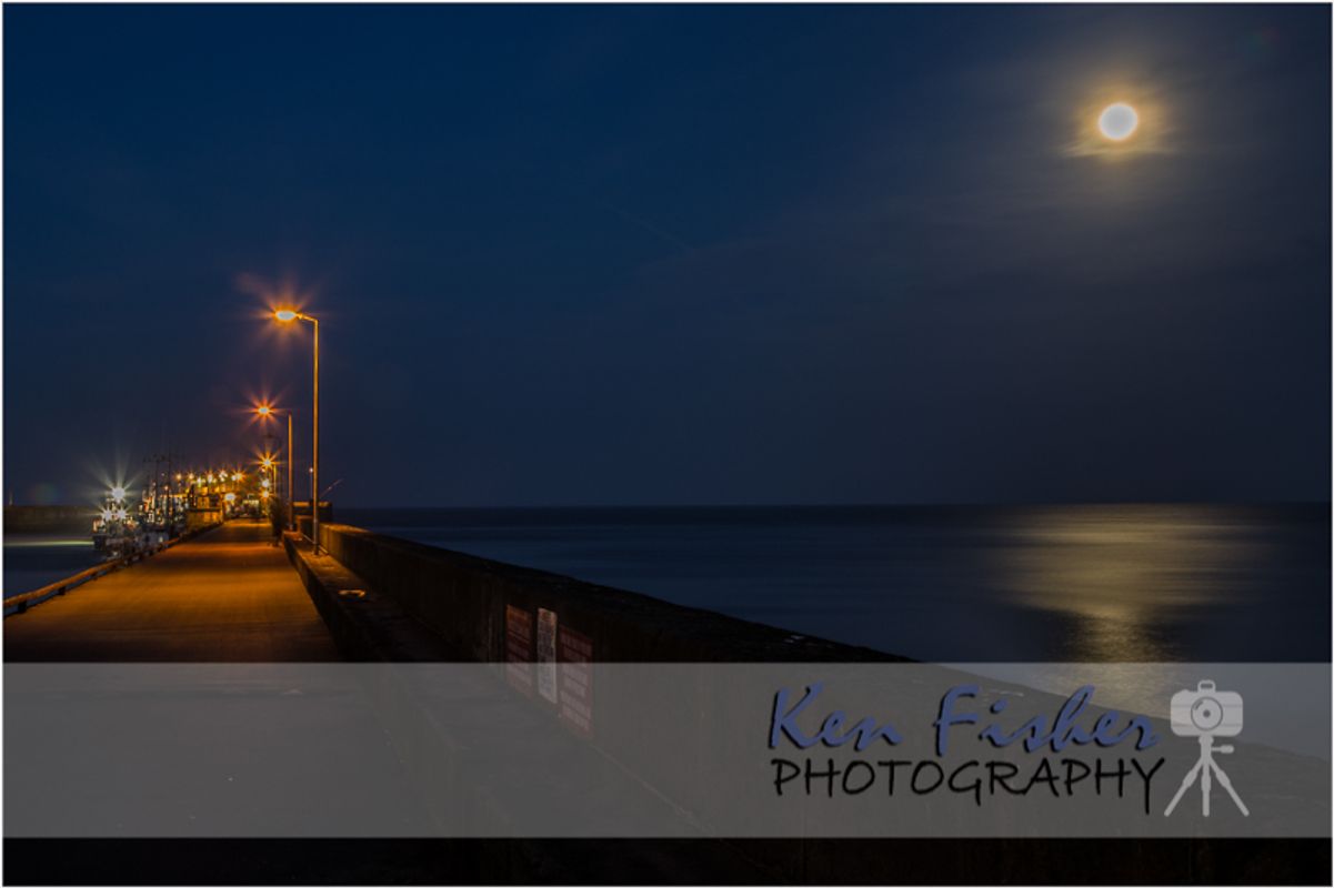 Bridlington at Night with a reflection of the moon