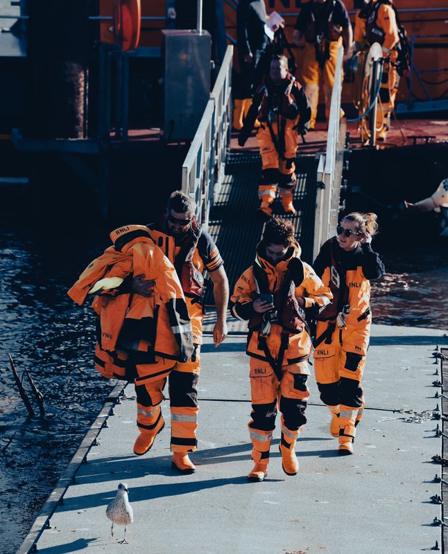 Disembarking lifeboat crew