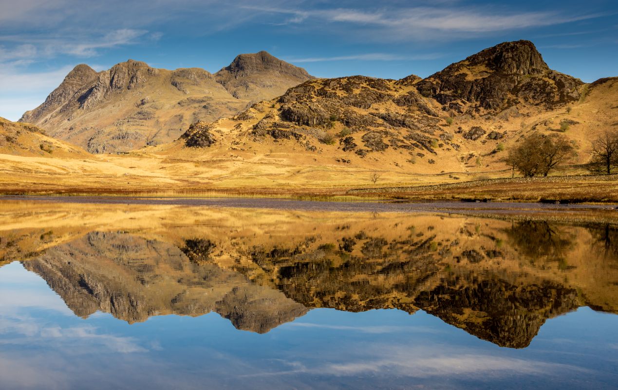 Blea tarn reflections in the lake district Cumbria