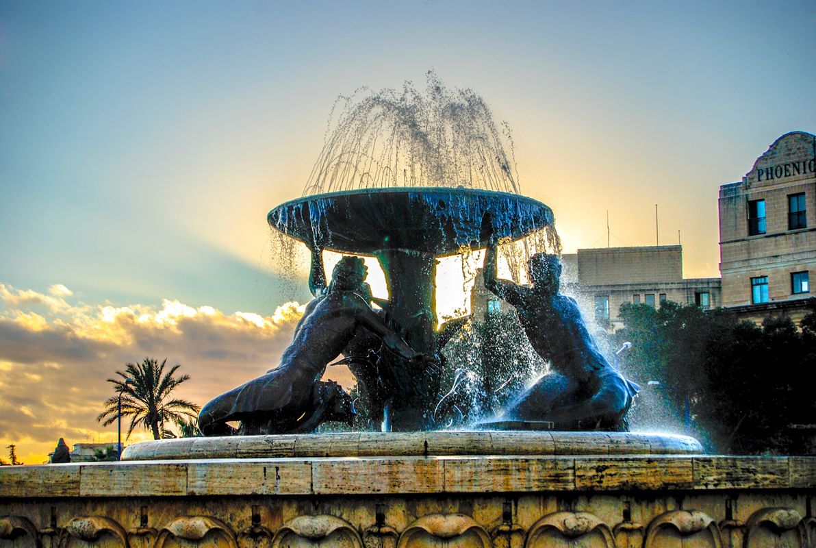 A picture taken of this fountain in Malta in the early evening.