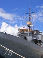 Nautical flags fly high on USS Mohawk Navy ship in Key West, FL, US Navy, US Military