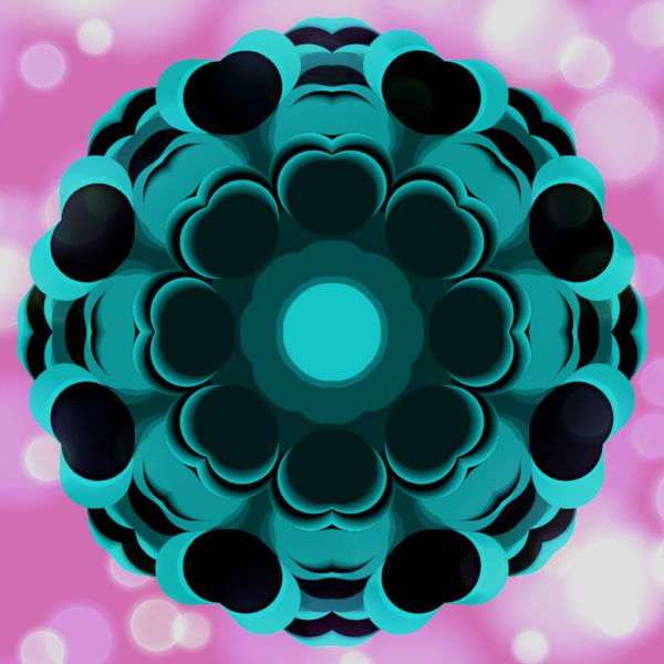   Teal-Turquise + Black Mandala ~ Pink Background ~ 021422.11