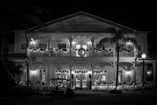 Old Colonial Style House at Night in Black and White