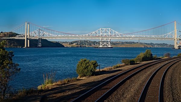 Carquinez Bridge, California USA as seen from the Amtrak Zephyr train