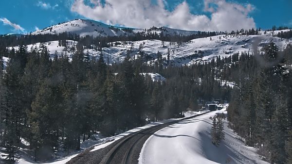 Sierra Nevada mountian range located in California USA, on board Amtraks California Zephyr