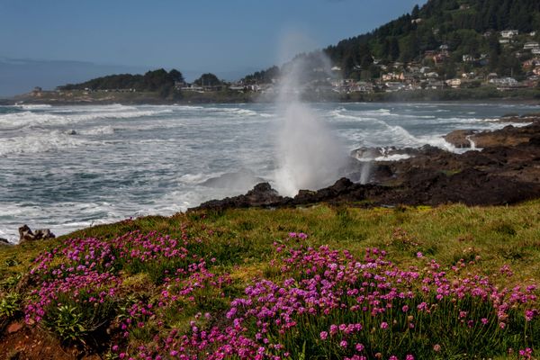 Waterspout at High Tide in Yachats Oregon
