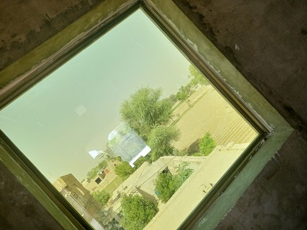 Village view from glass window 