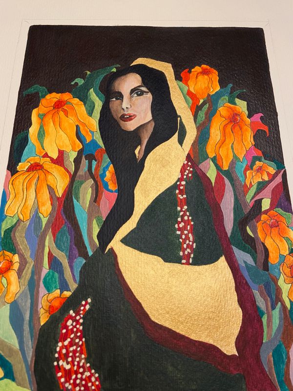 Woman hidden in the garden, acrylic on paper, 20x25