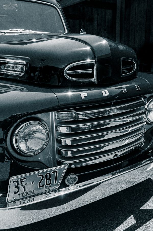 Black & White - Front end of a 1950 Ford F-1 truck