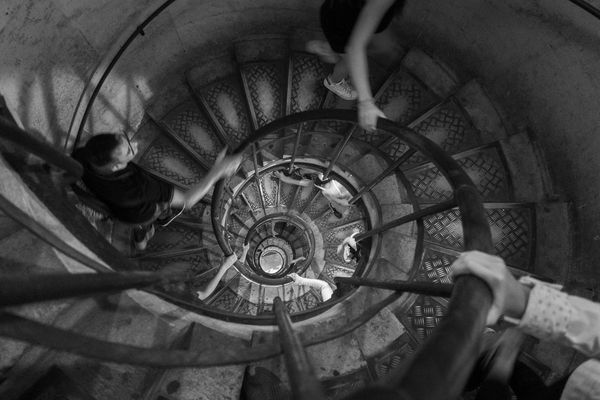 Walking up a circular staircase